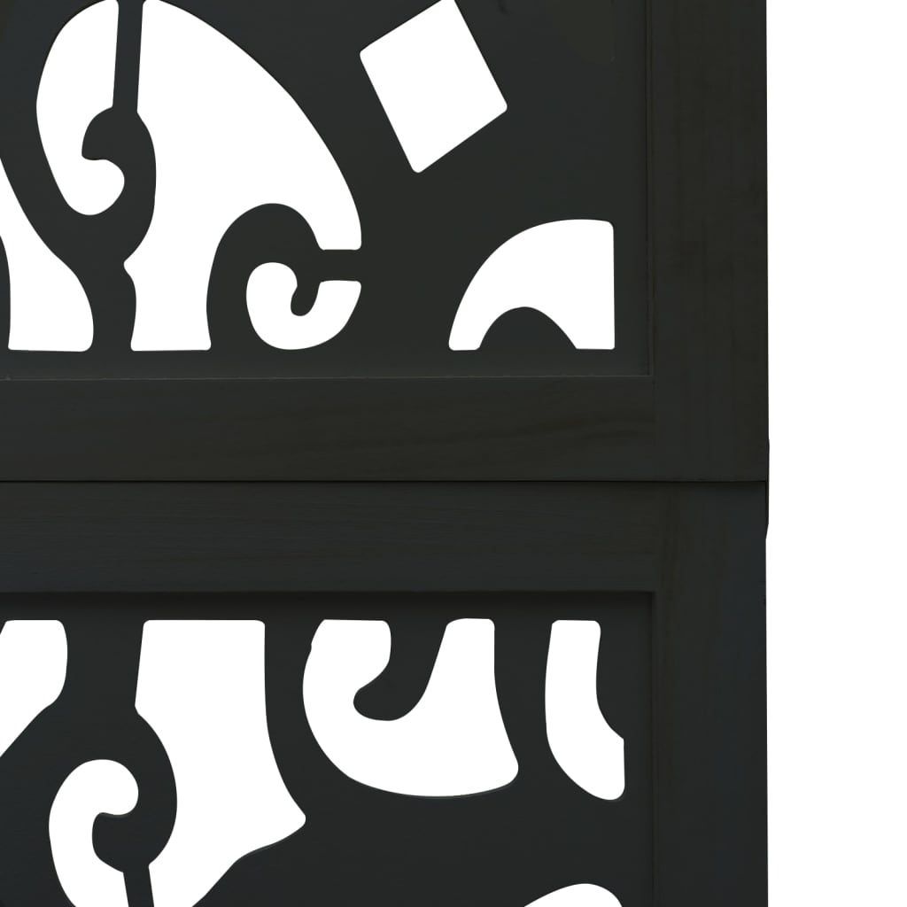Room Divider 3 Panels Black Solid Wood Paulownia