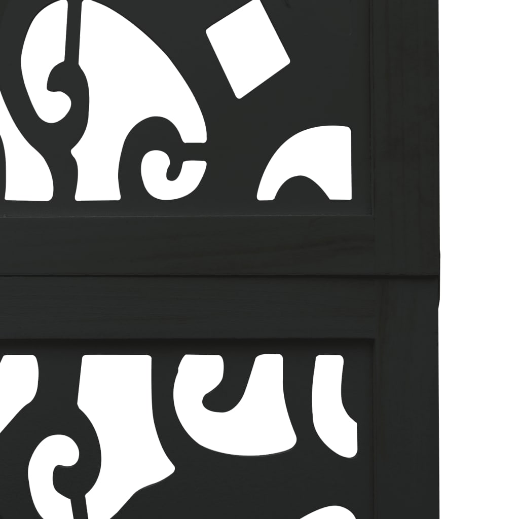 Room Divider 3 Panels Black Solid Wood Paulownia
