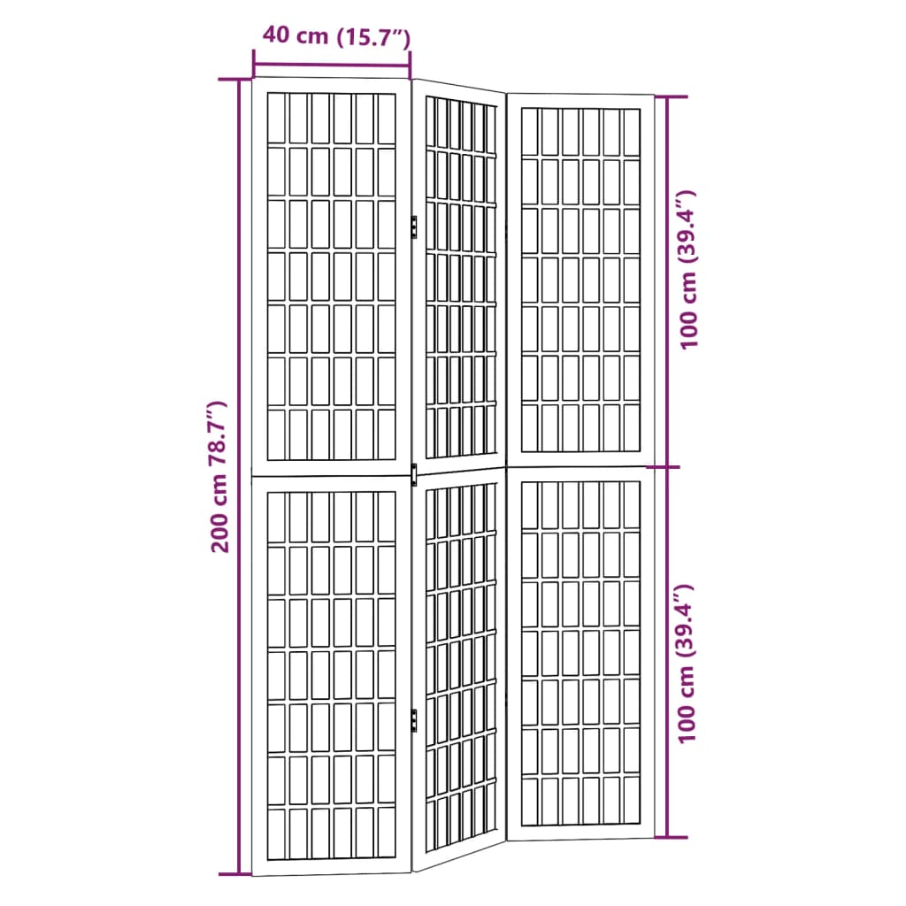 Room Divider 3 Panels Black Solid Wood Paulownia