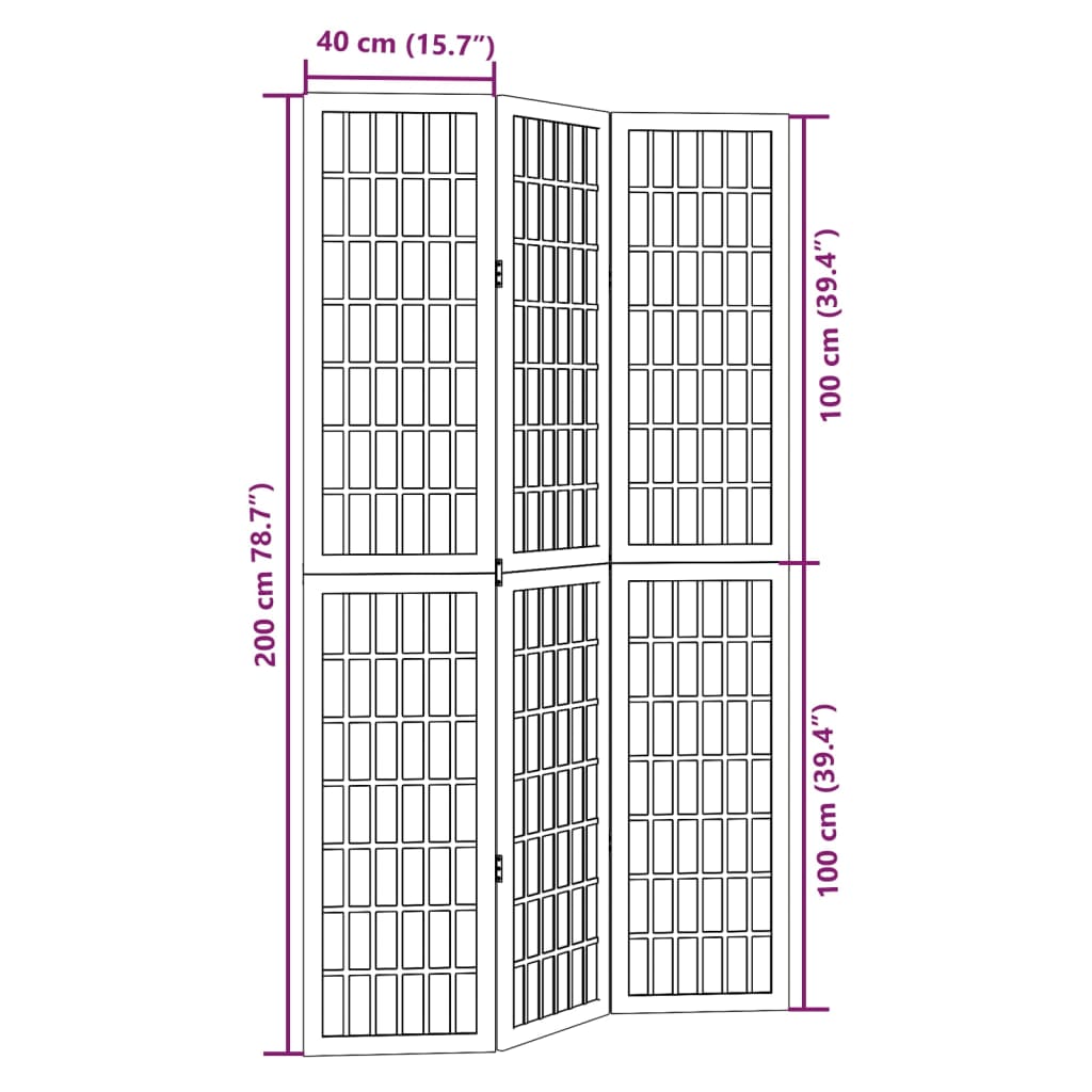 Room Divider 3 Panels White Solid Wood Paulownia
