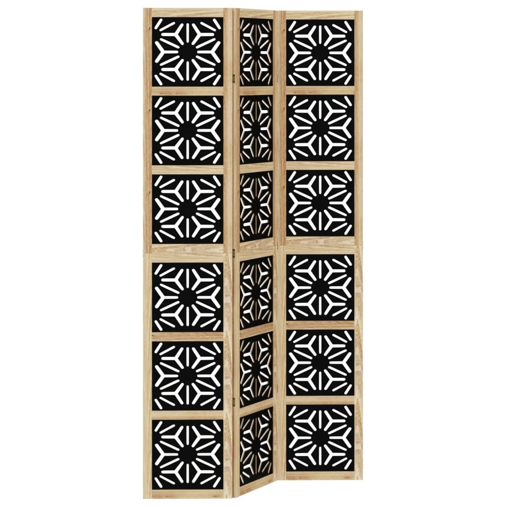 Room Divider 3 Panels Brown and Black Solid Wood Paulownia