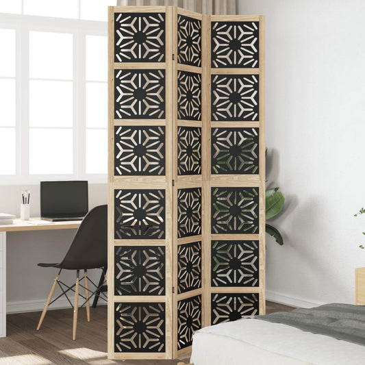 vidaXL Room Divider 3 Panels Brown and Black Solid Wood Paulownia