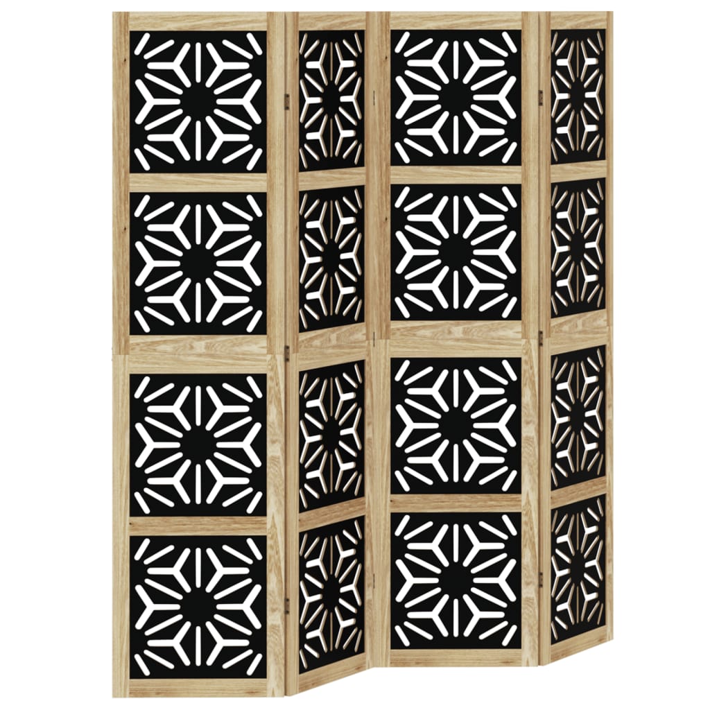 vidaXL Room Divider 4 Panels Brown and Black Solid Wood Paulownia