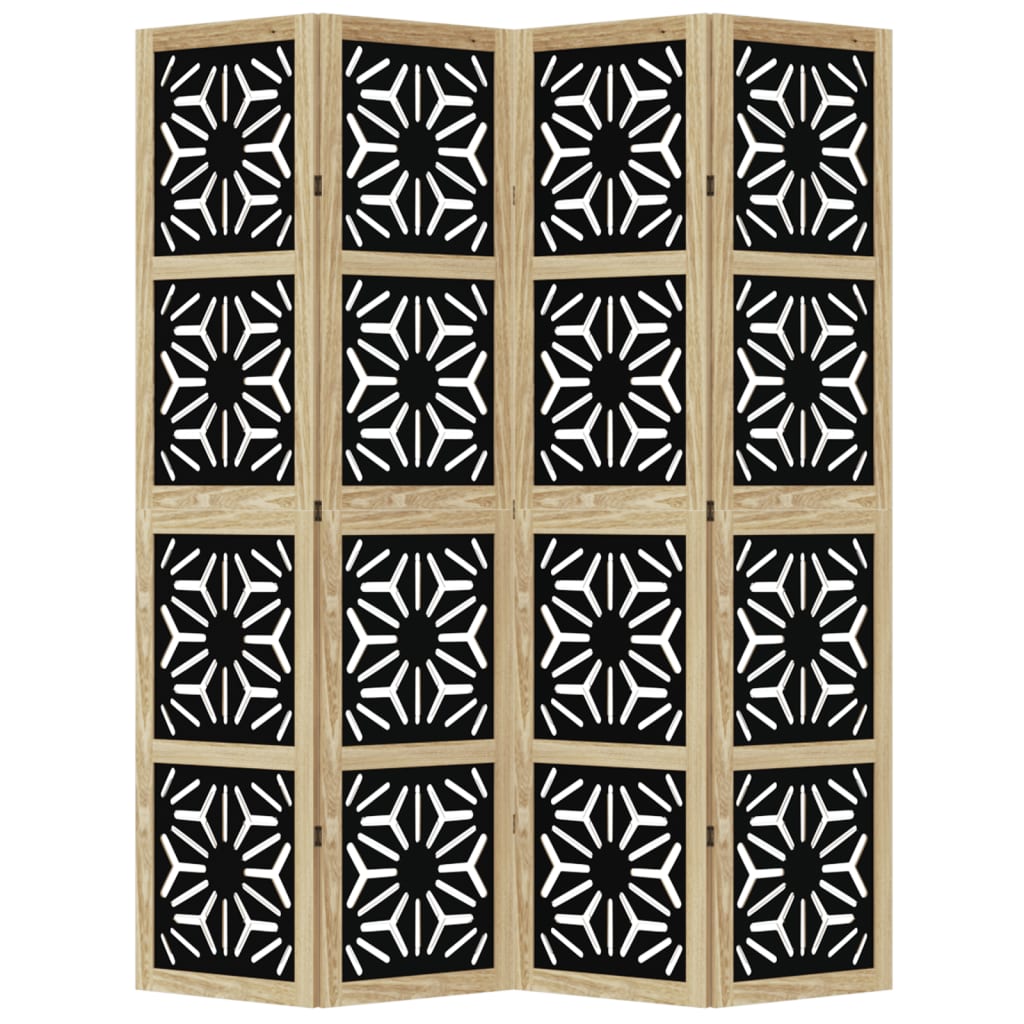 vidaXL Room Divider 4 Panels Brown and Black Solid Wood Paulownia