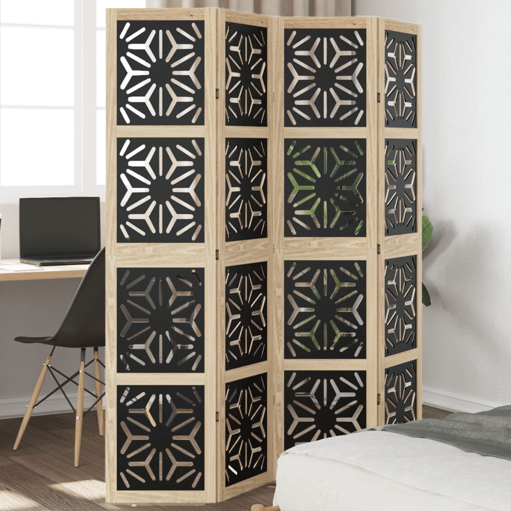 vidaXL Room Divider 4 Panels Brown and Black Solid Wood Paulownia