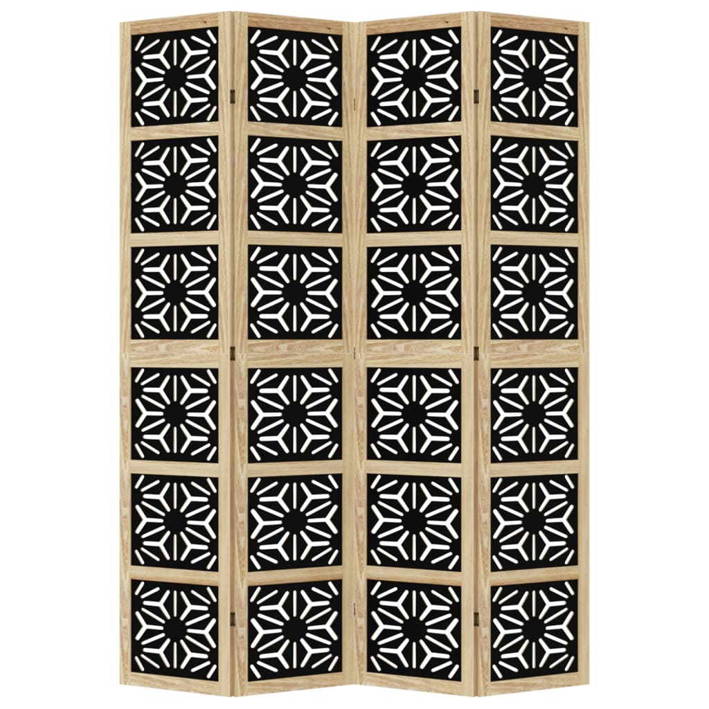 Room Divider 4 Panels Brown and Black Solid Wood Paulownia
