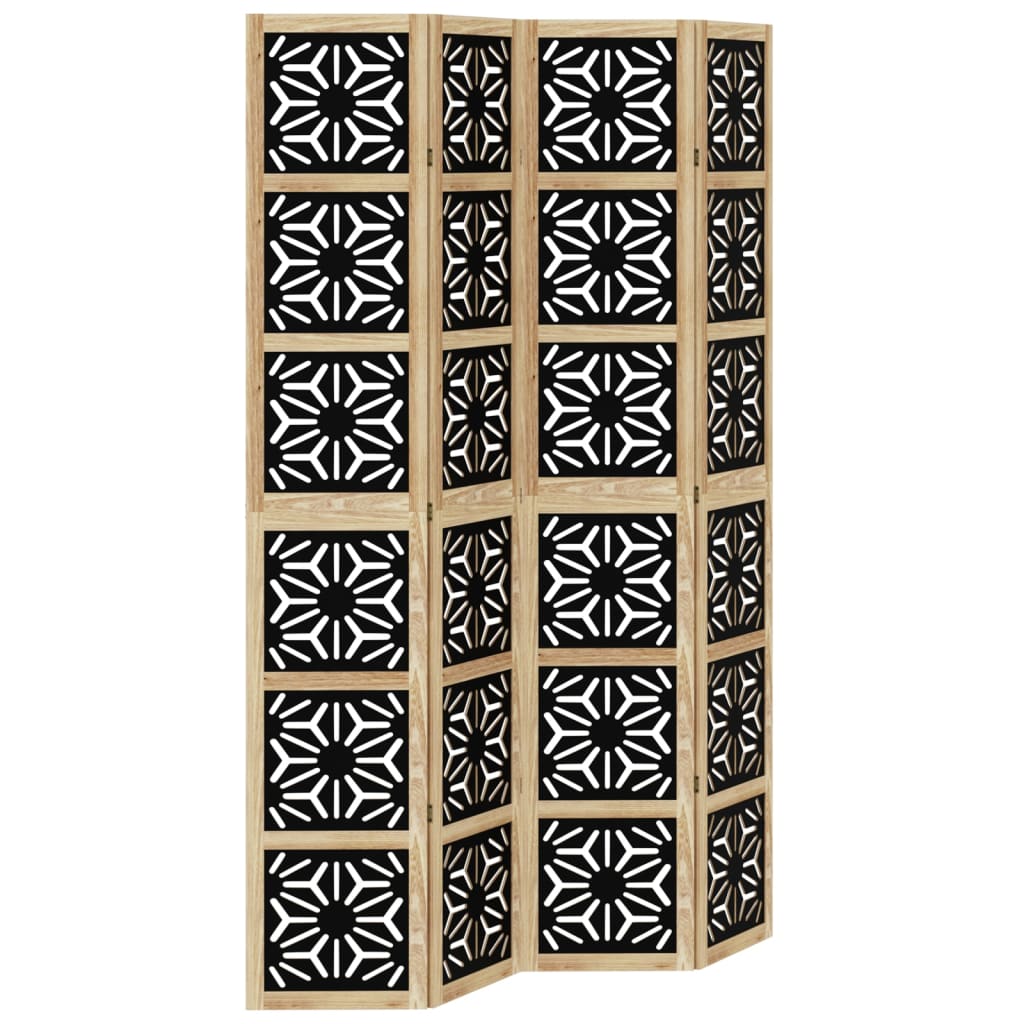 vidaXL Room Divider 4 Panels Brown and Black Solid Wood Paulownia