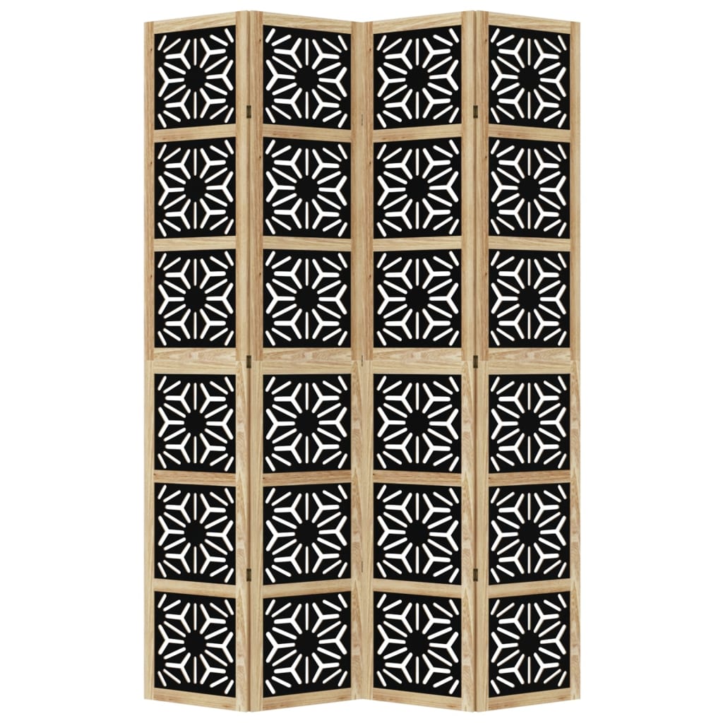 vidaXL Room Divider 4 Panels Brown and Black Solid Wood Paulownia