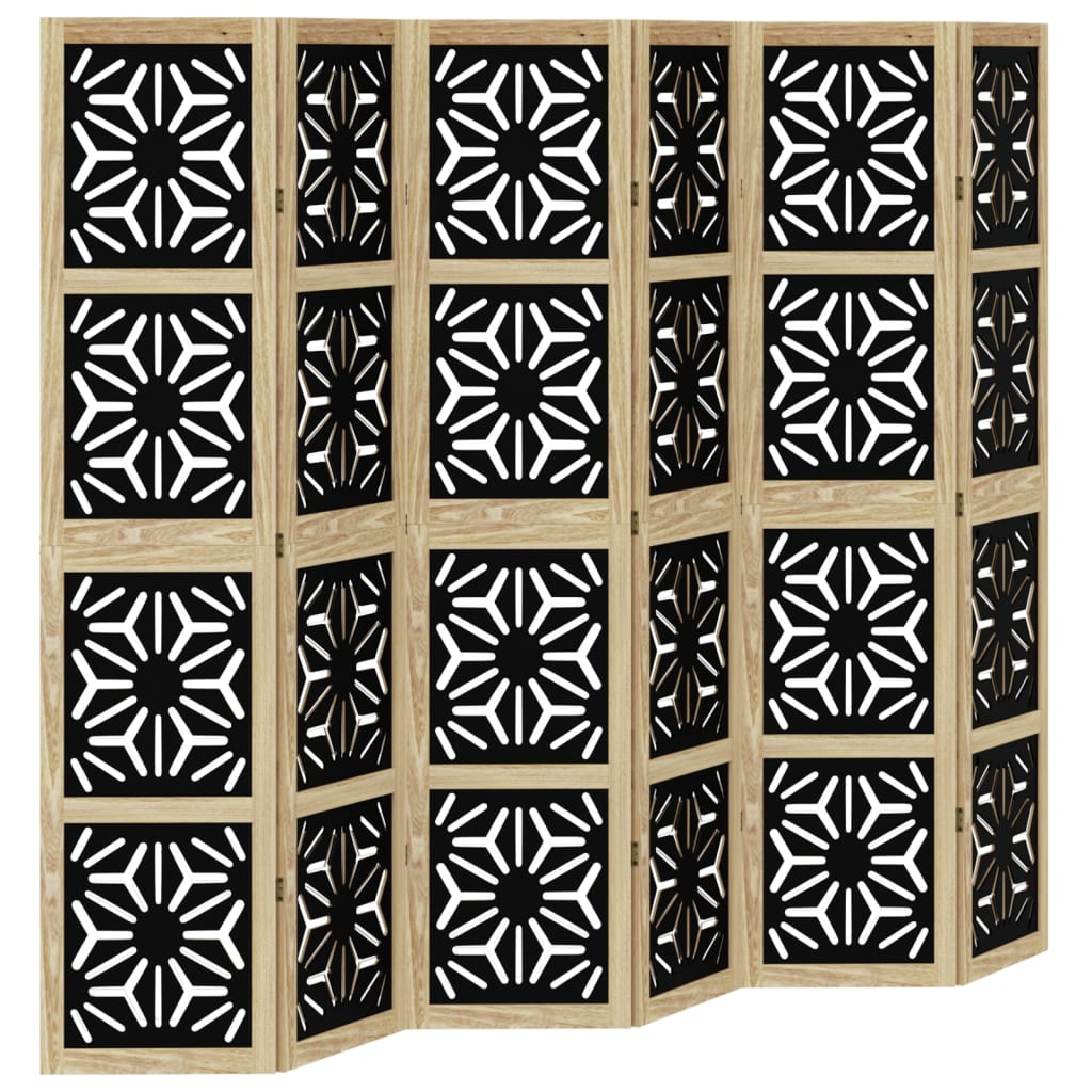 Room Divider 6 Panels Brown and Black Solid Wood Paulownia