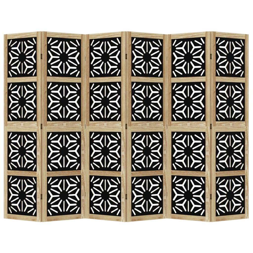 Room Divider 6 Panels Brown and Black Solid Wood Paulownia
