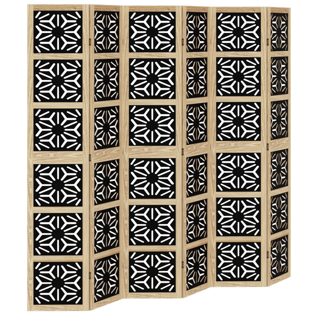 vidaXL Room Divider 6 Panels Brown and Black Solid Wood Paulownia