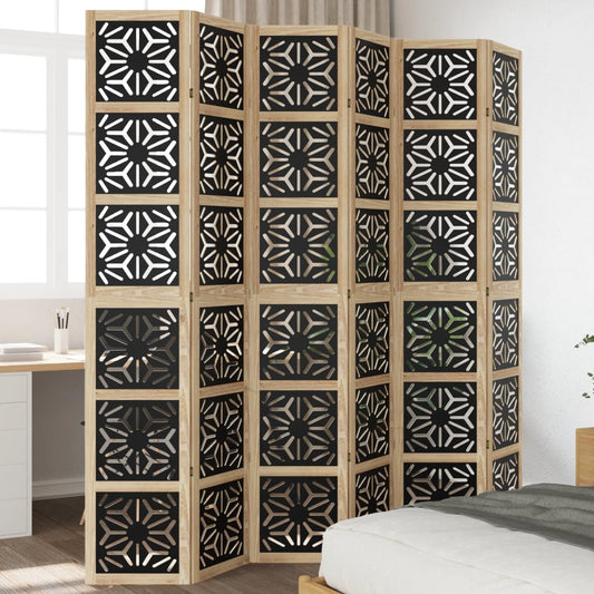 vidaXL Room Divider 6 Panels Brown and Black Solid Wood Paulownia