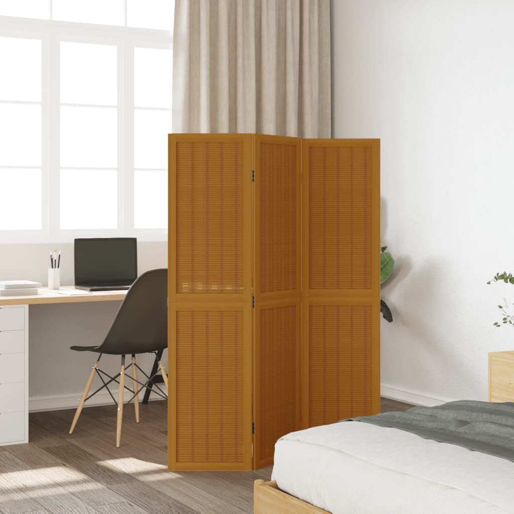 vidaXL Room Divider 3 Panels Brown Solid Wood Paulownia