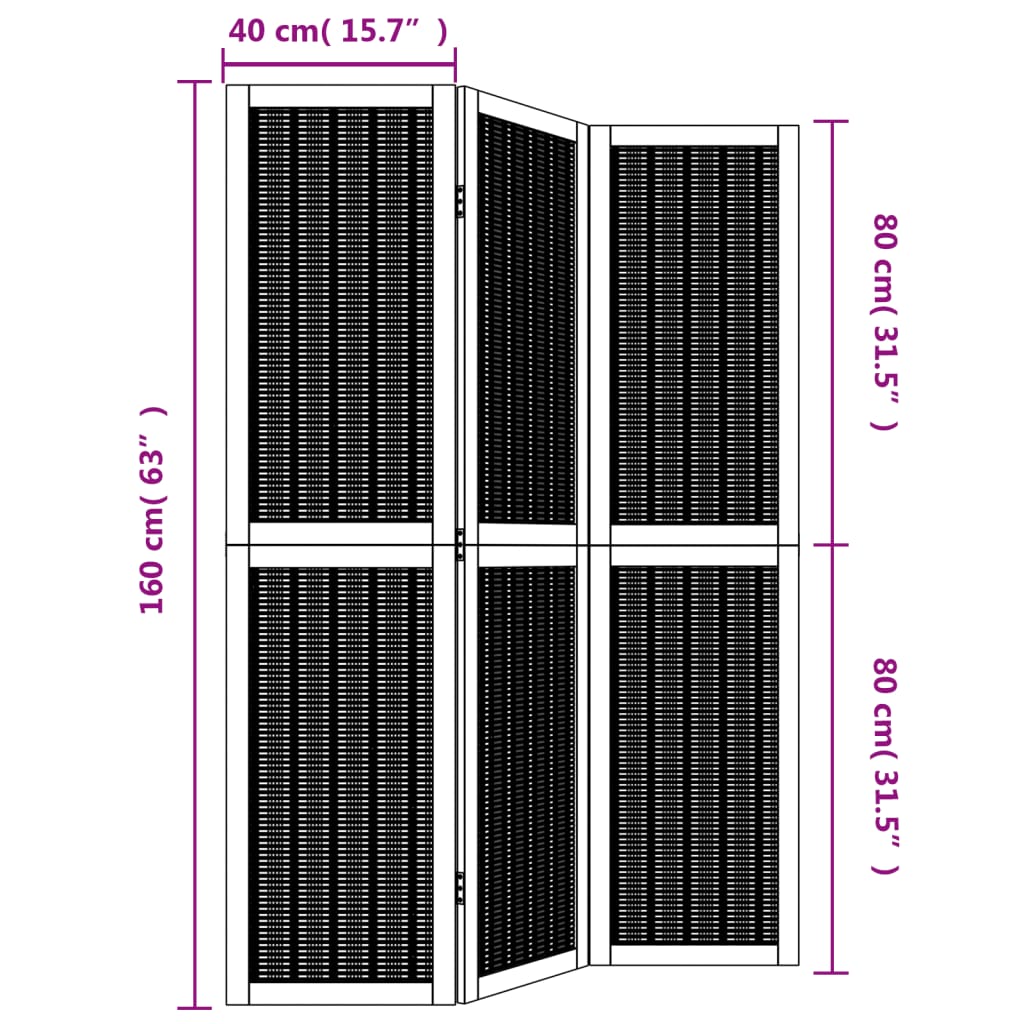 vidaXL Room Divider 3 Panels Brown Solid Wood Paulownia