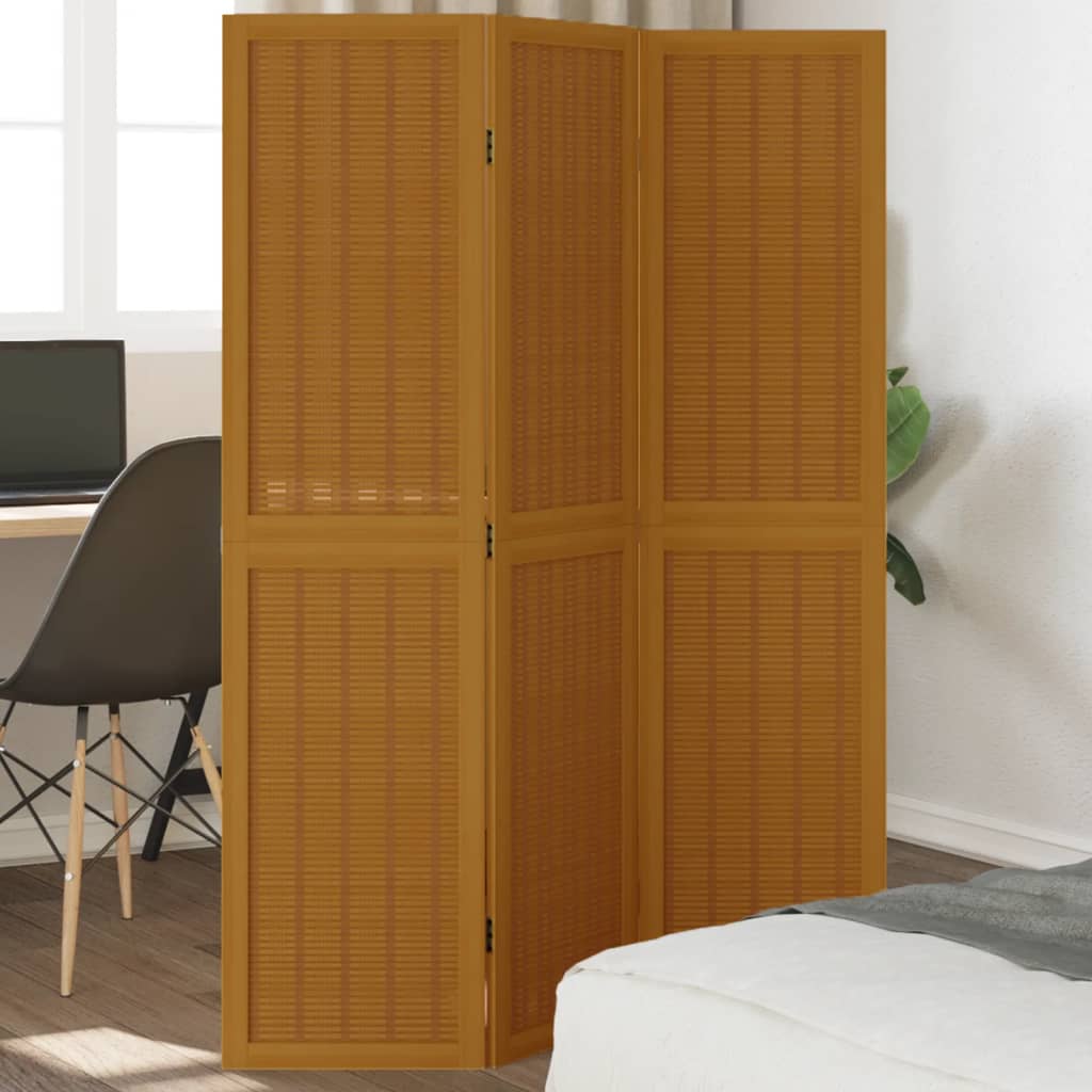 vidaXL Room Divider 3 Panels Brown Solid Wood Paulownia