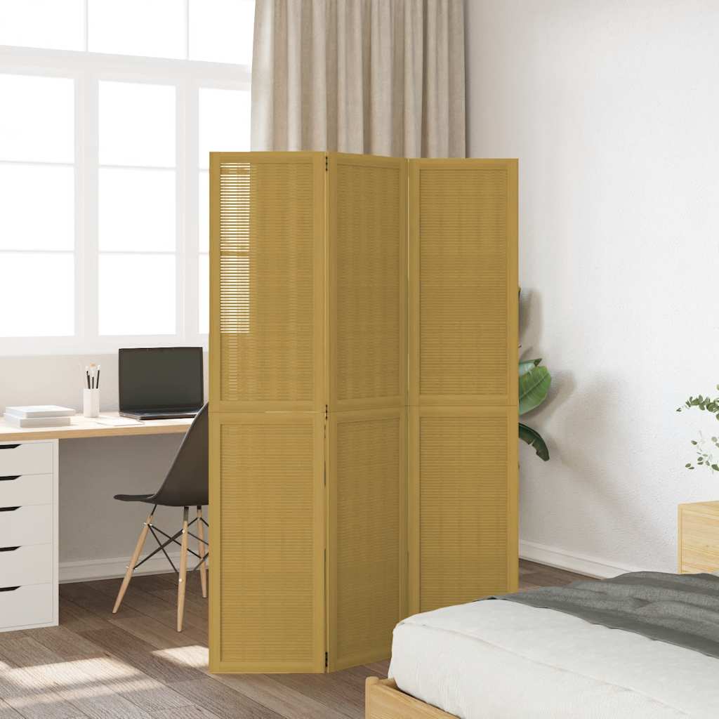 Room Divider 3 Panels Brown Solid Wood Paulownia