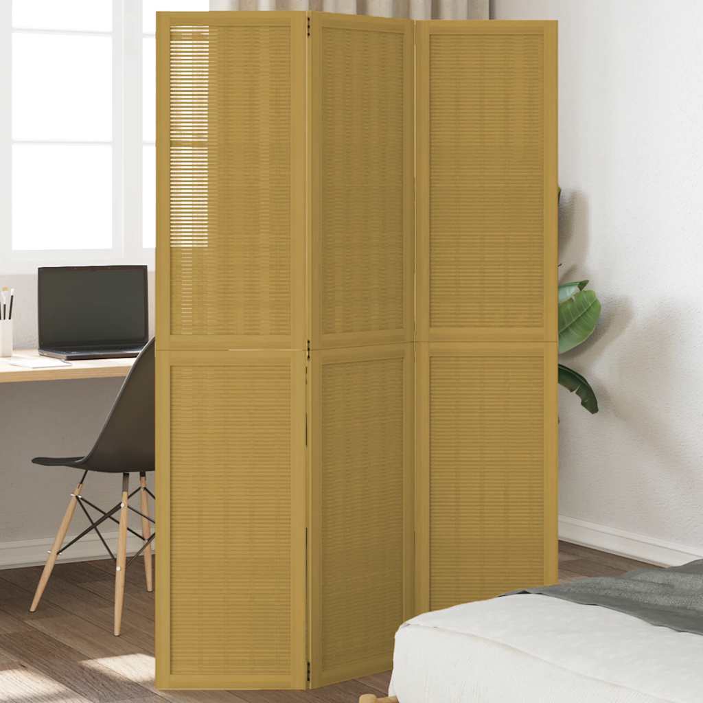 Room Divider 3 Panels Brown Solid Wood Paulownia