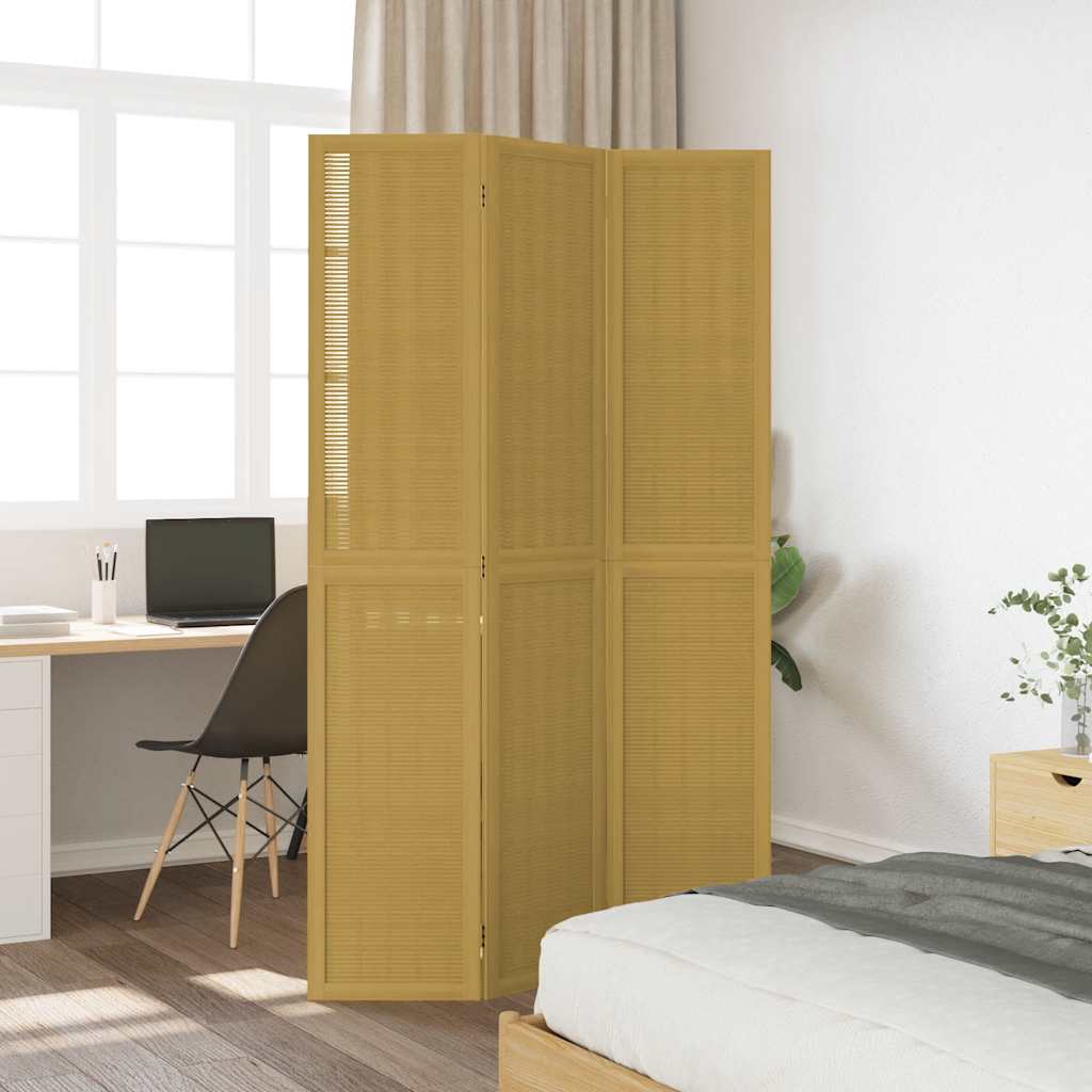Room Divider 3 Panels Brown Solid Wood Paulownia