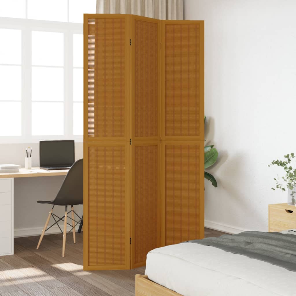 vidaXL Room Divider 3 Panels Brown Solid Wood Paulownia