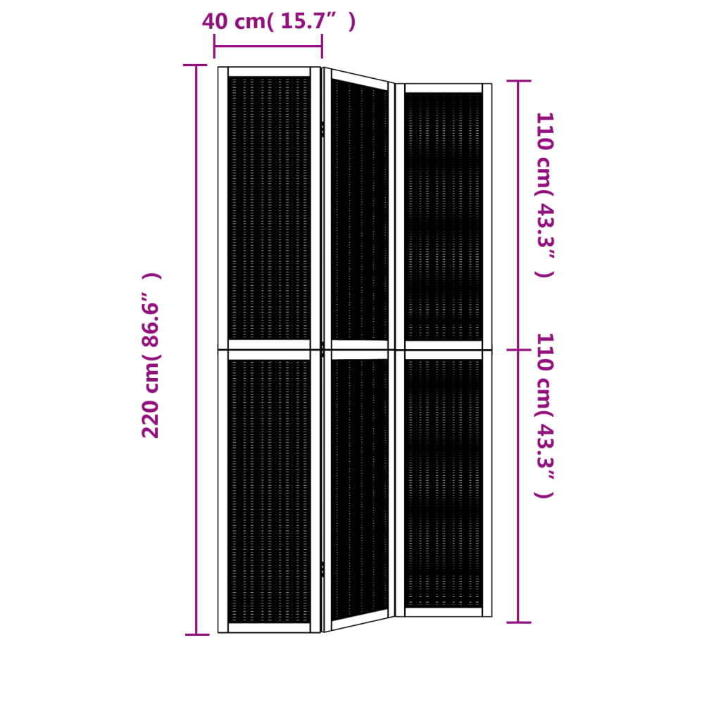 vidaXL Room Divider 3 Panels Brown Solid Wood Paulownia