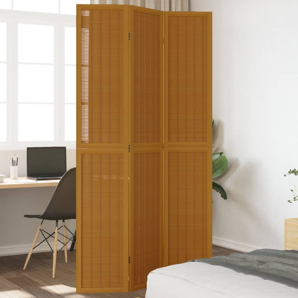 vidaXL Room Divider 3 Panels Brown Solid Wood Paulownia