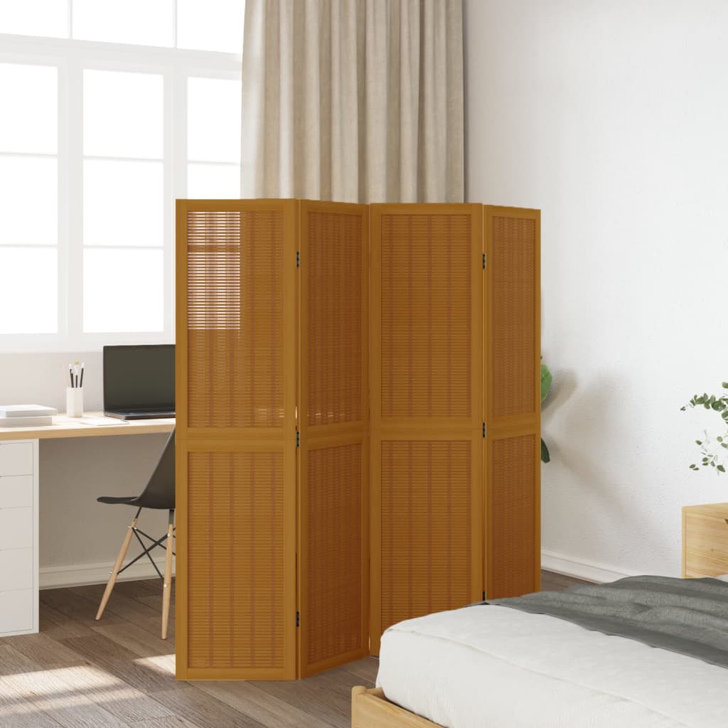 vidaXL Room Divider 4 Panels Brown Solid Wood Paulownia