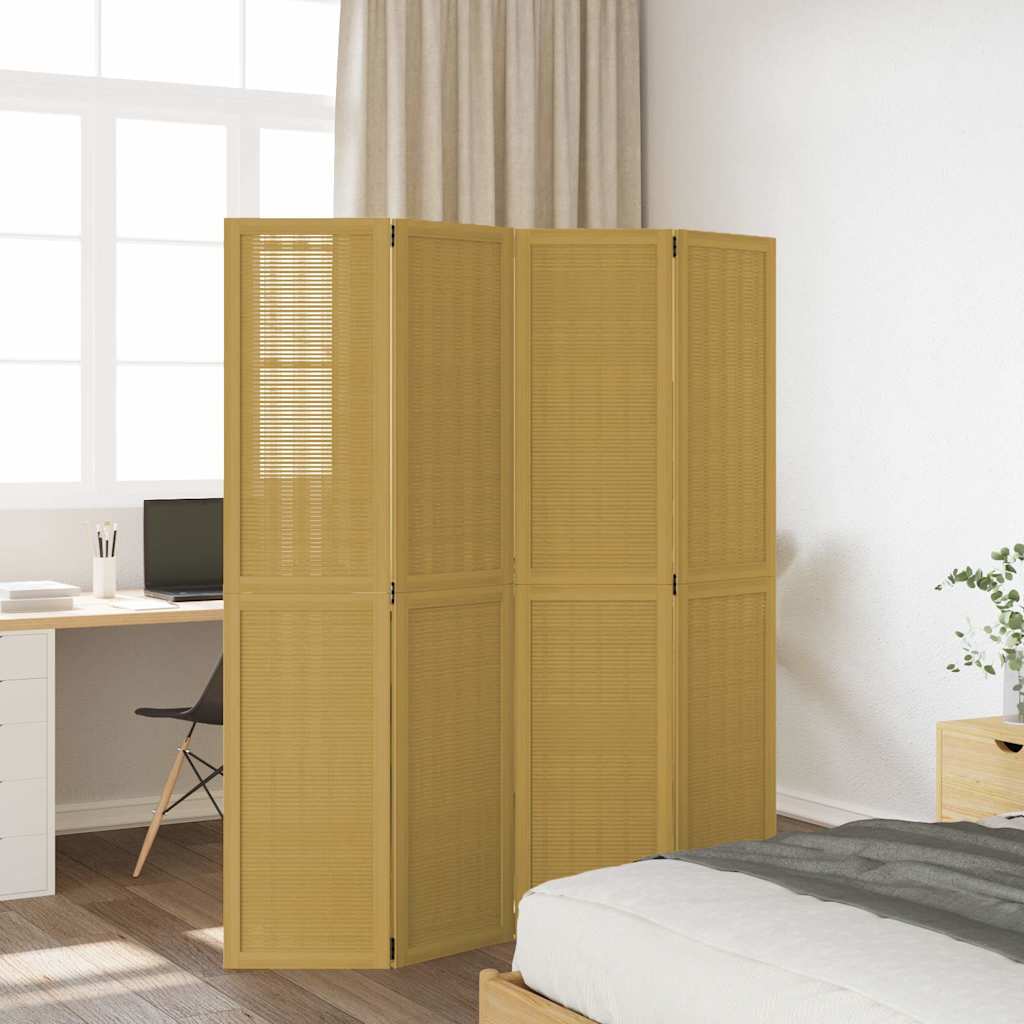 Room Divider 4 Panels Brown Solid Wood Paulownia