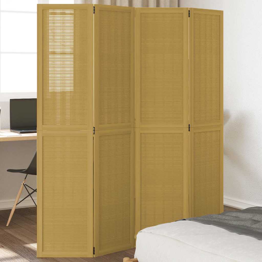 Room Divider 4 Panels Brown Solid Wood Paulownia