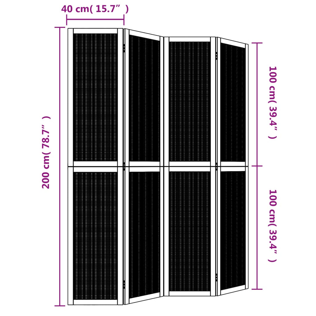 vidaXL Room Divider 4 Panels Brown Solid Wood Paulownia