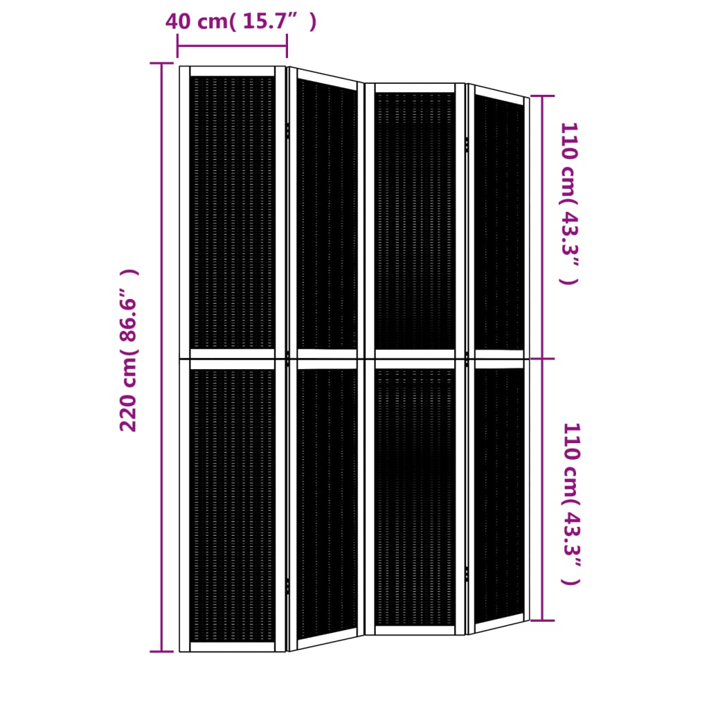 vidaXL Room Divider 4 Panels Brown Solid Wood Paulownia