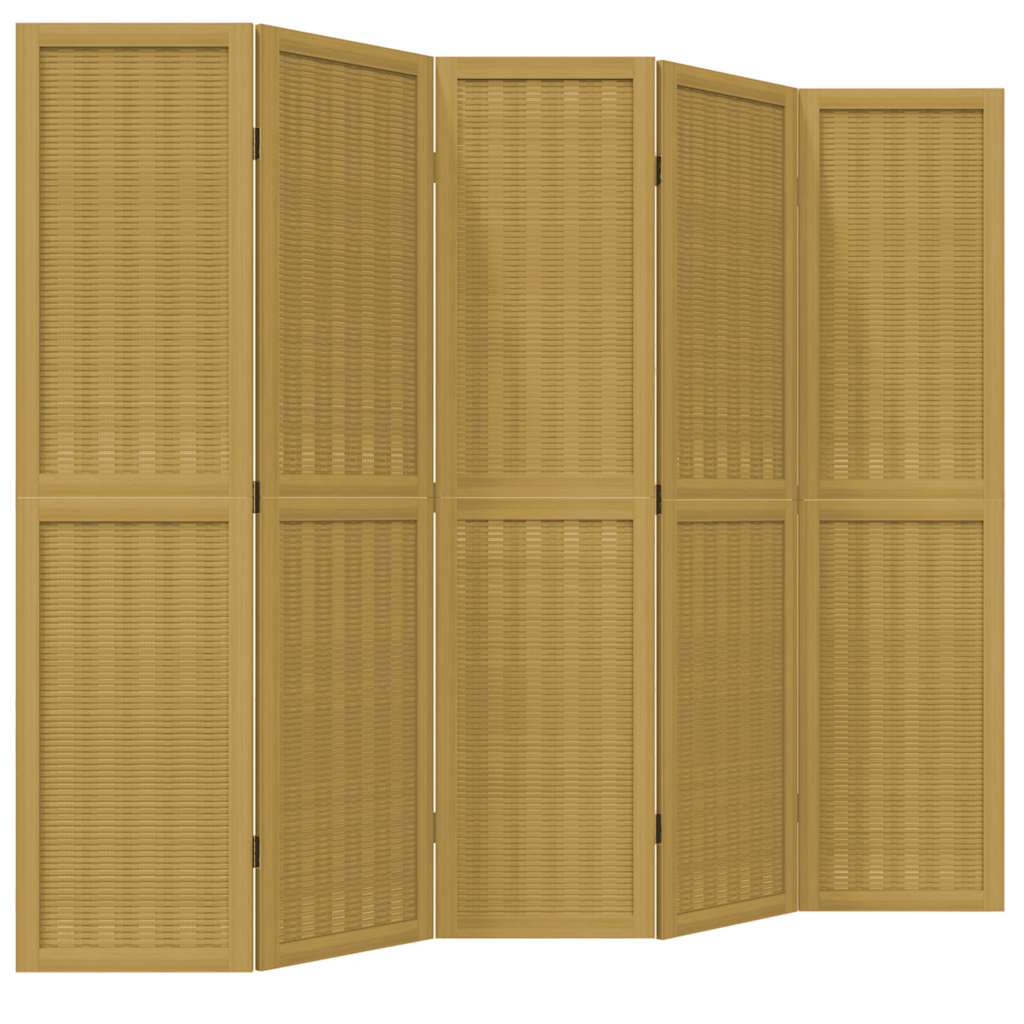 Room Divider 5 Panels Brown Solid Wood Paulownia