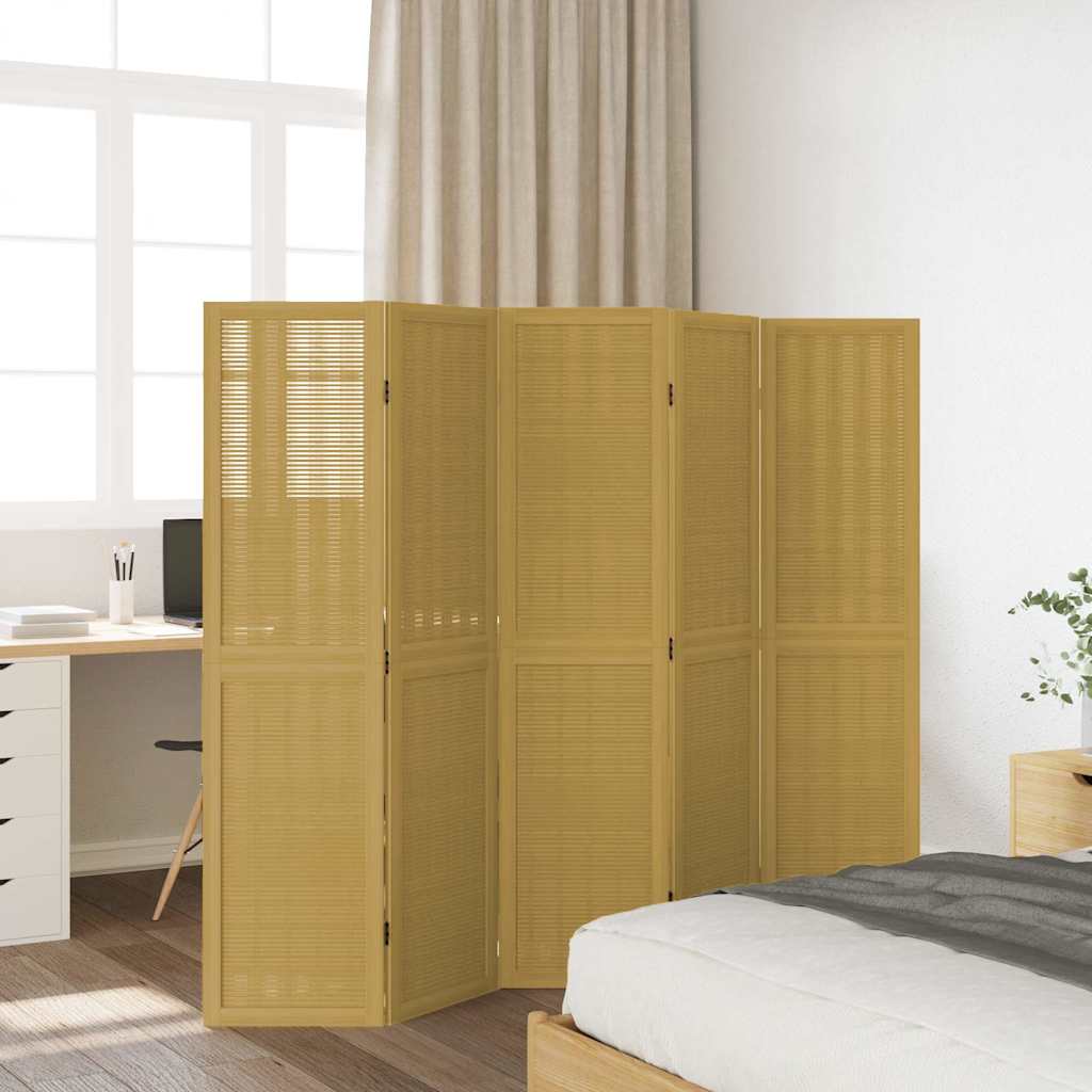 Room Divider 5 Panels Brown Solid Wood Paulownia