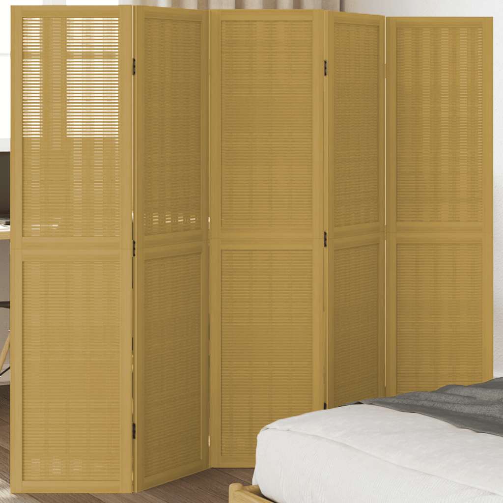 Room Divider 5 Panels Brown Solid Wood Paulownia