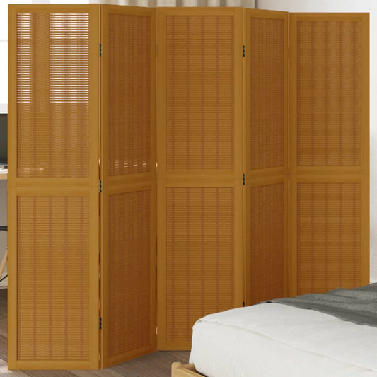 vidaXL Room Divider 5 Panels Brown Solid Wood Paulownia