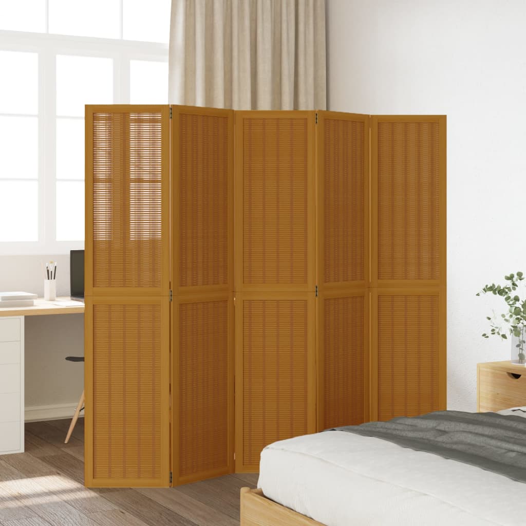 vidaXL Room Divider 5 Panels Brown Solid Wood Paulownia