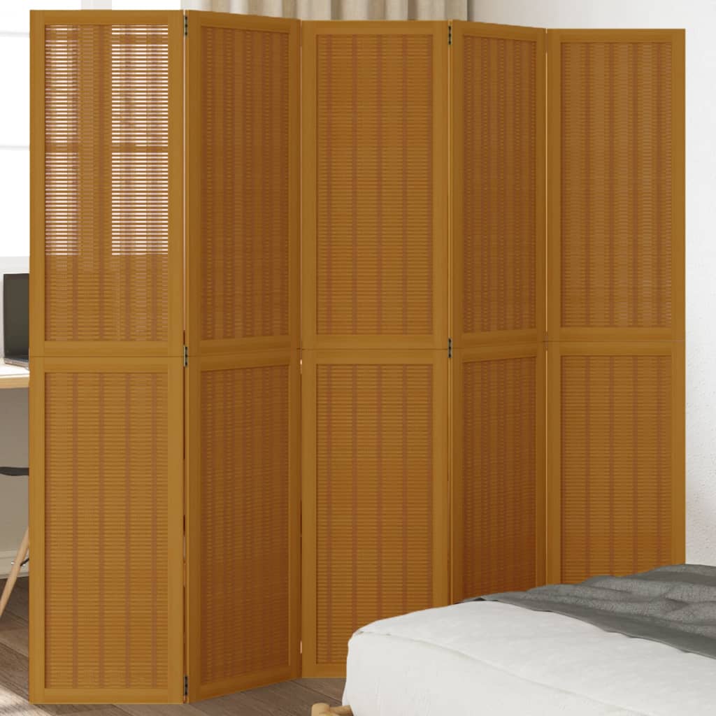 vidaXL Room Divider 5 Panels Brown Solid Wood Paulownia