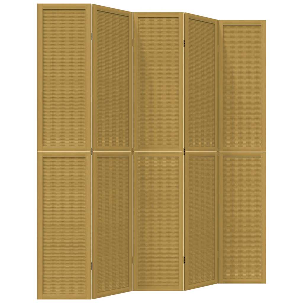Room Divider 5 Panels Brown Solid Wood Paulownia