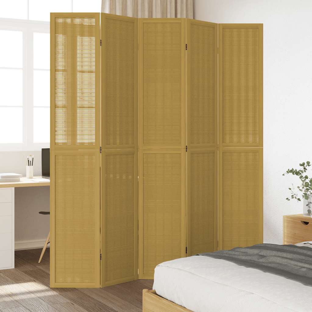 Room Divider 5 Panels Brown Solid Wood Paulownia