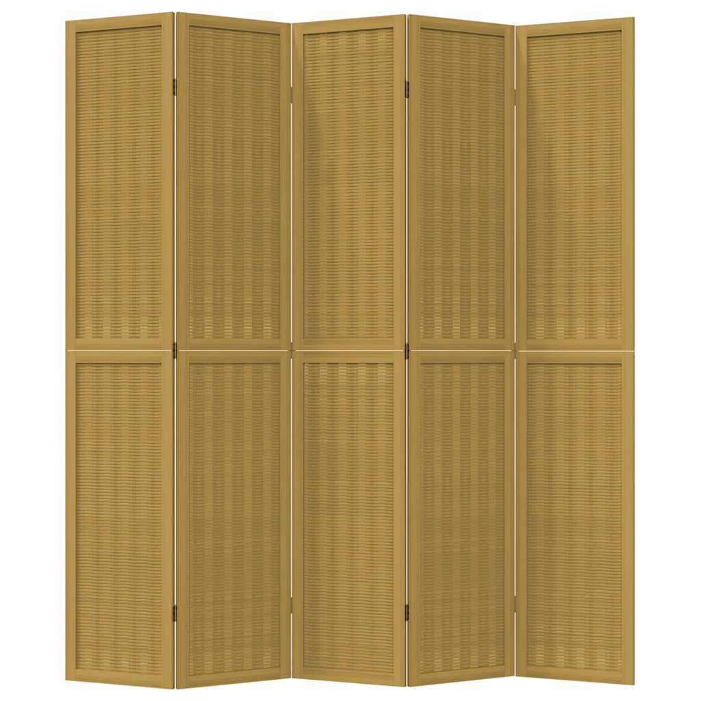 Room Divider 5 Panels Brown Solid Wood Paulownia