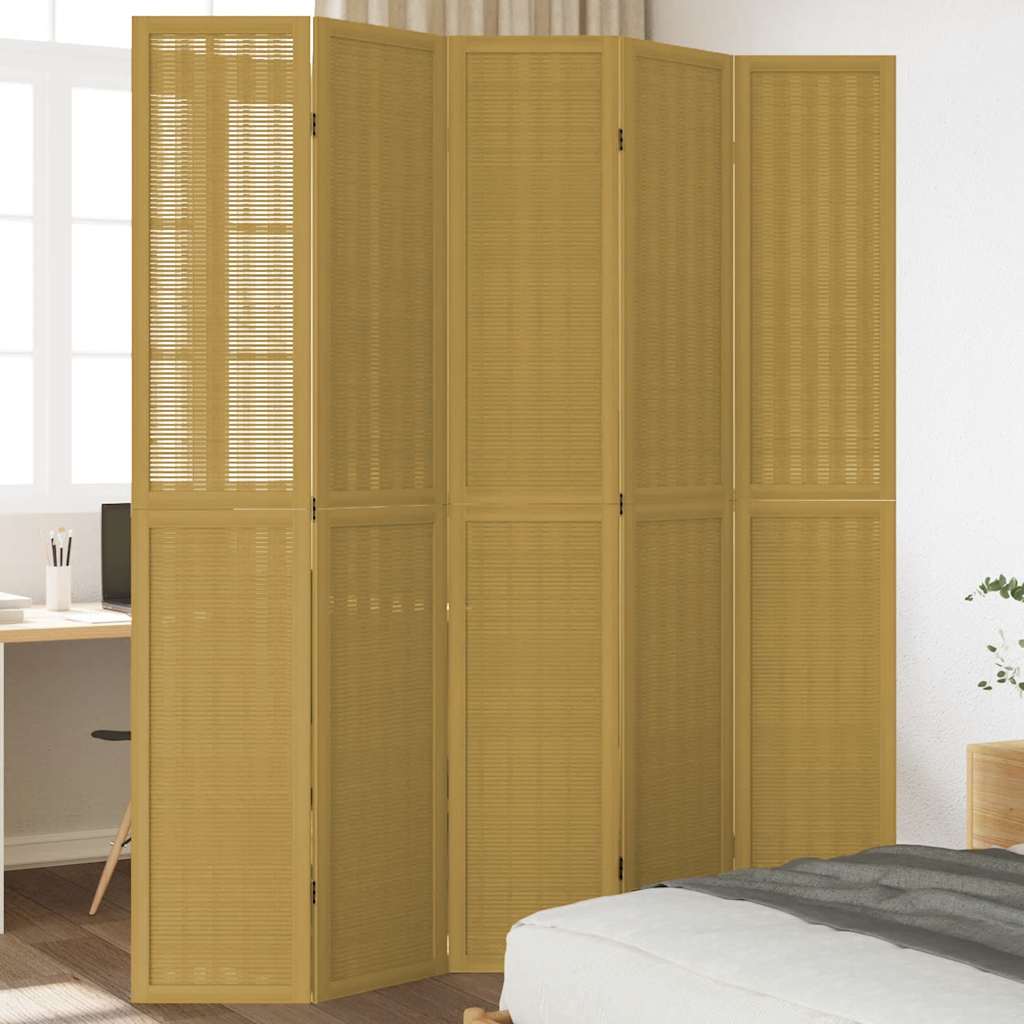 Room Divider 5 Panels Brown Solid Wood Paulownia