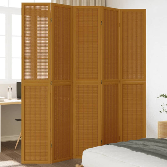 vidaXL Room Divider 5 Panels Brown Solid Wood Paulownia