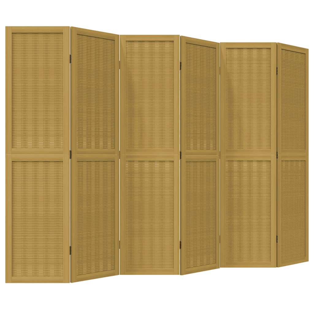 Room Divider 6 Panels Brown Solid Wood Paulownia