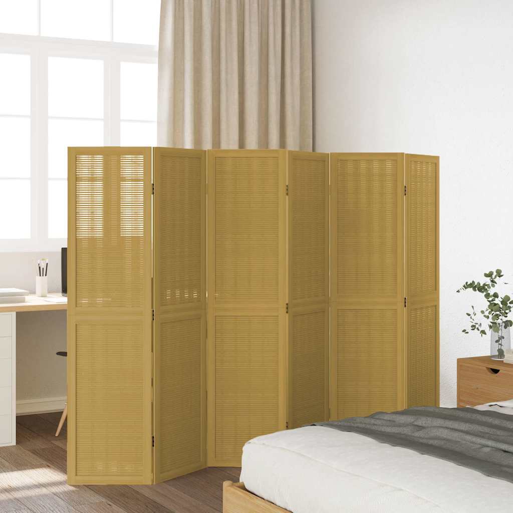 Room Divider 6 Panels Brown Solid Wood Paulownia