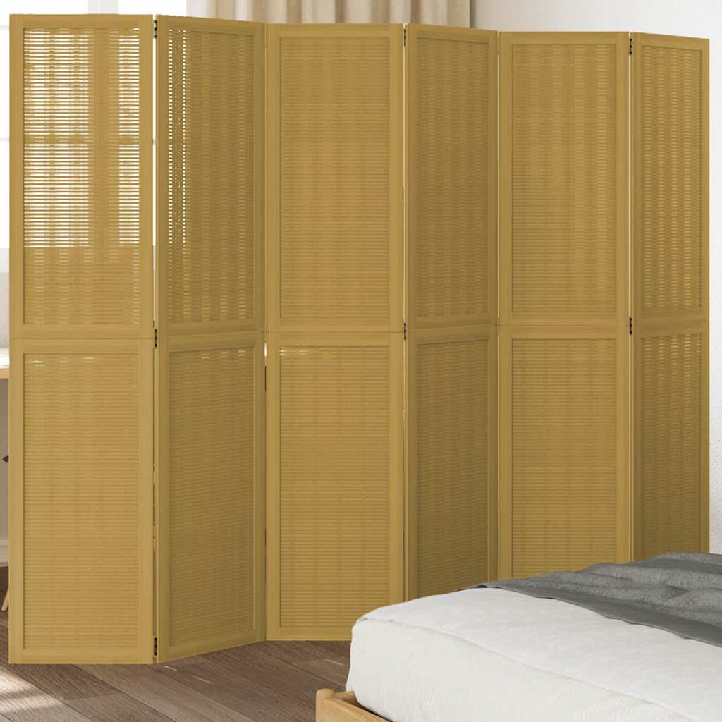 Room Divider 6 Panels Brown Solid Wood Paulownia