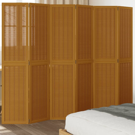 vidaXL Room Divider 6 Panels Brown Solid Wood Paulownia