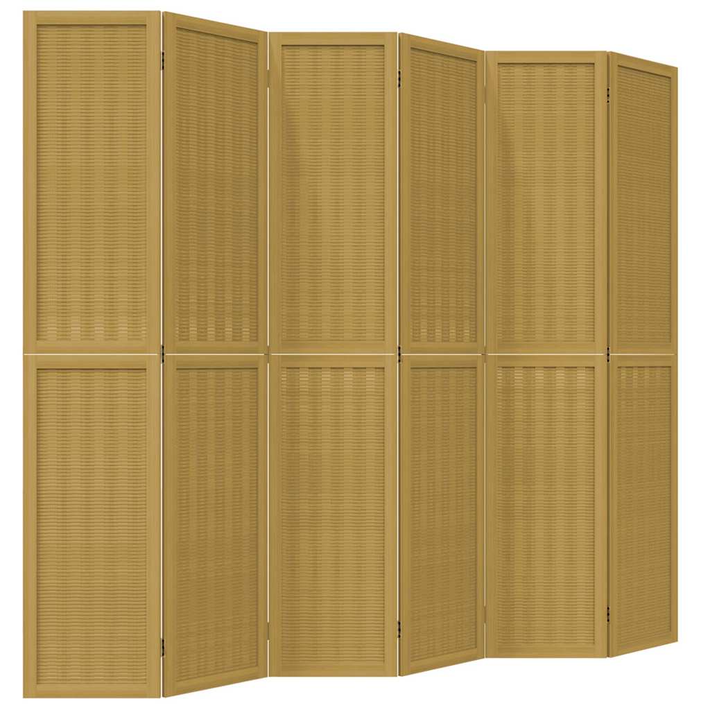 Room Divider 6 Panels Brown Solid Wood Paulownia