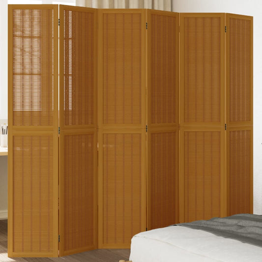 vidaXL Room Divider 6 Panels Brown Solid Wood Paulownia