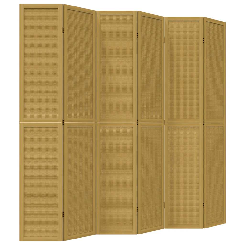 Room Divider 6 Panels Brown Solid Wood Paulownia