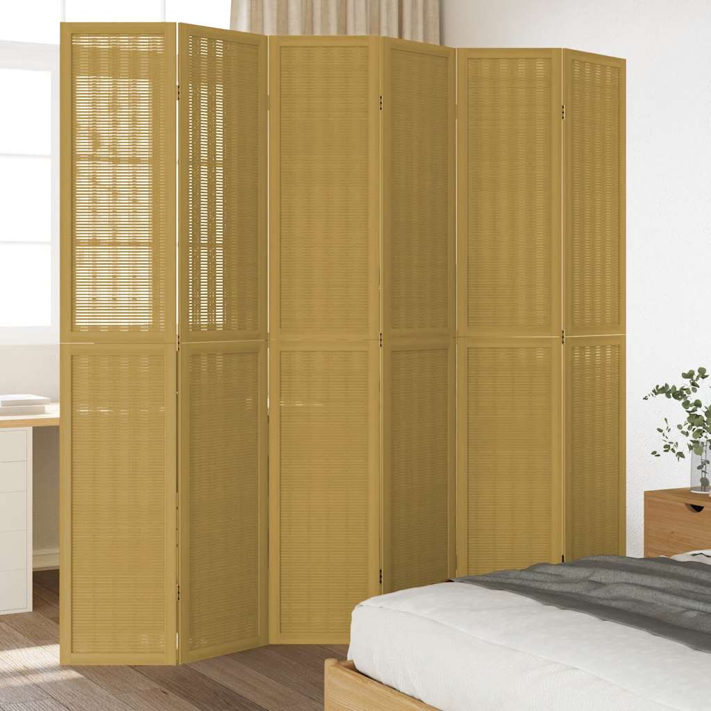 Room Divider 6 Panels Brown Solid Wood Paulownia