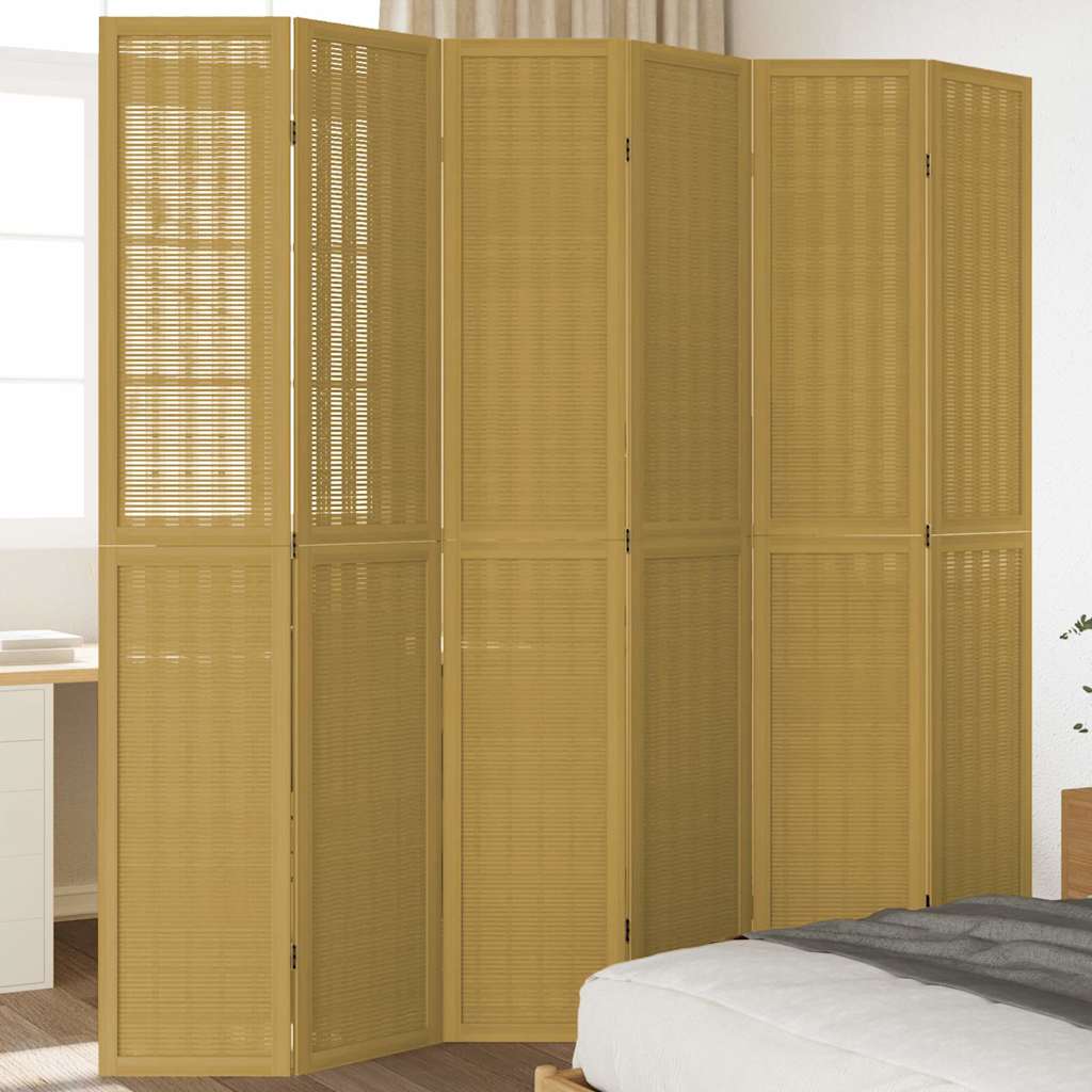 Room Divider 6 Panels Brown Solid Wood Paulownia